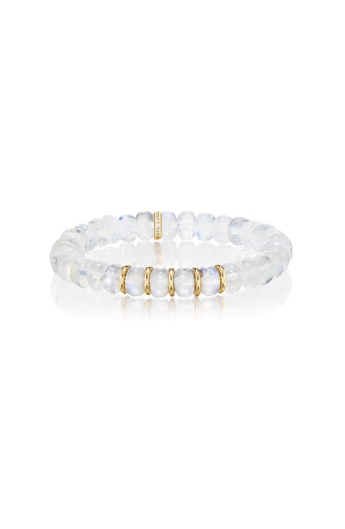 Sheryl Lowe Yg Rainbow Moonstone 8mm Bead Bracelet With 5 Gold Rondelles In Multi