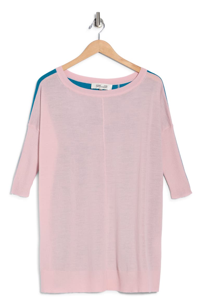 Diane Oversize Colorblock Wool Sweater, Alternate, color, PALE PINK/ DARK TEAL