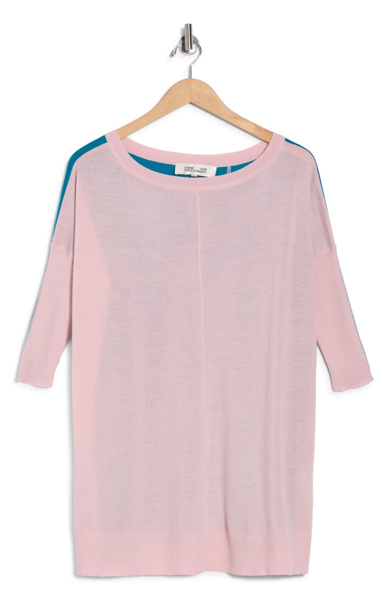 Diane von Furstenberg Diane Oversize Colorblock Wool Sweater, Main, color, Pale Pink/ Dark Teal