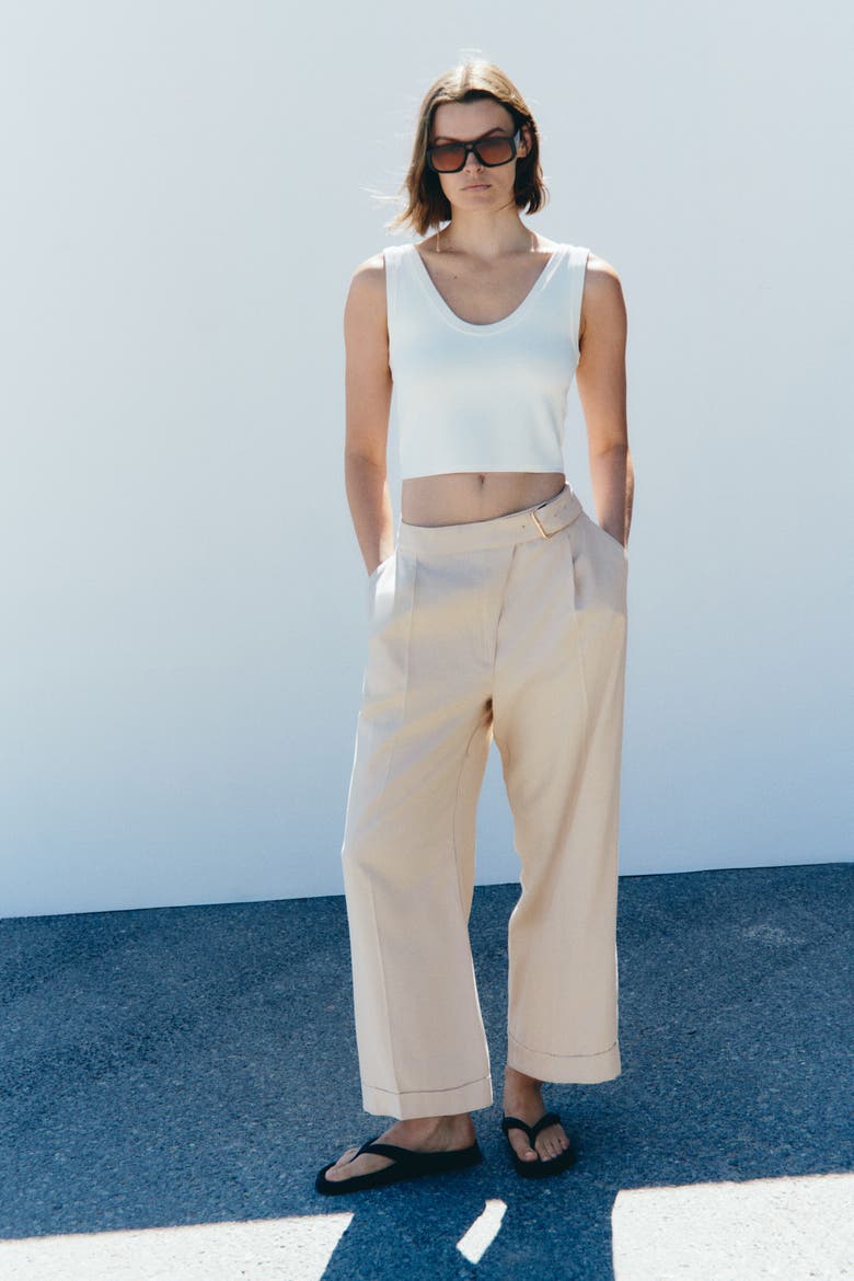 Straight-leg Pants With Belt, Alternate, color, Light beige