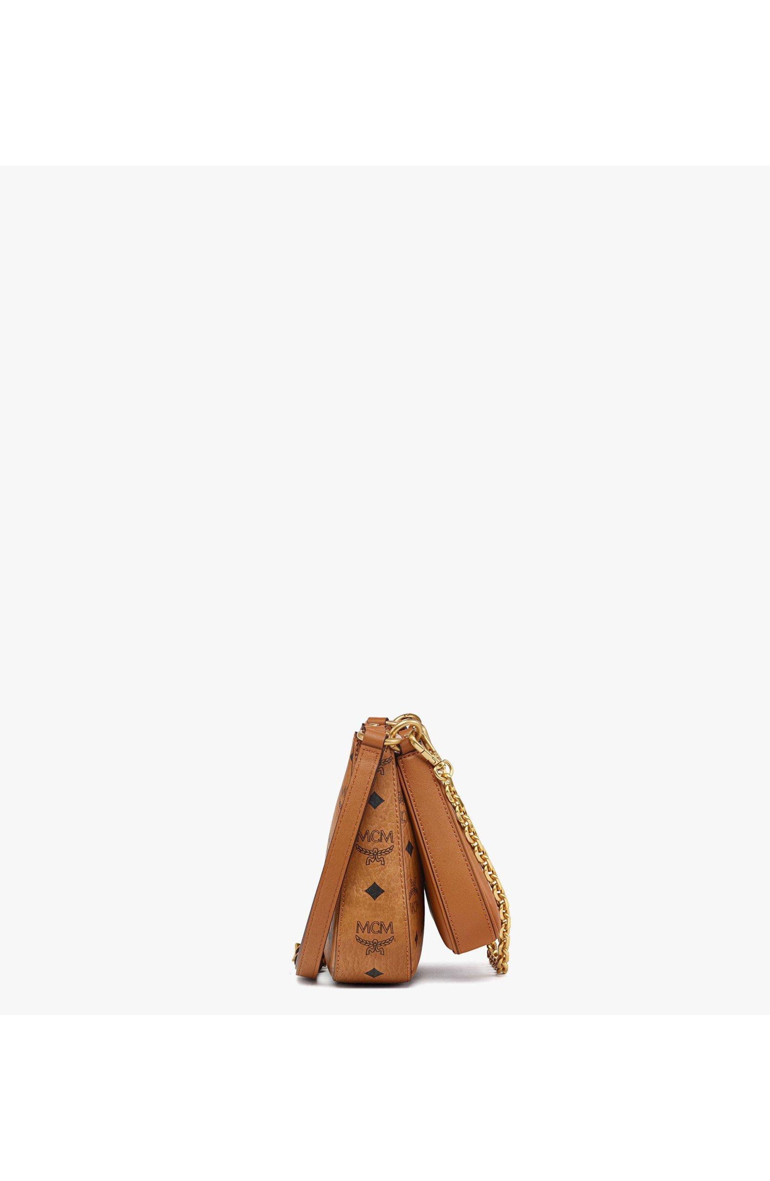 MCM Aren Duo Hobo in Visetos, Alternate, color, Cognac