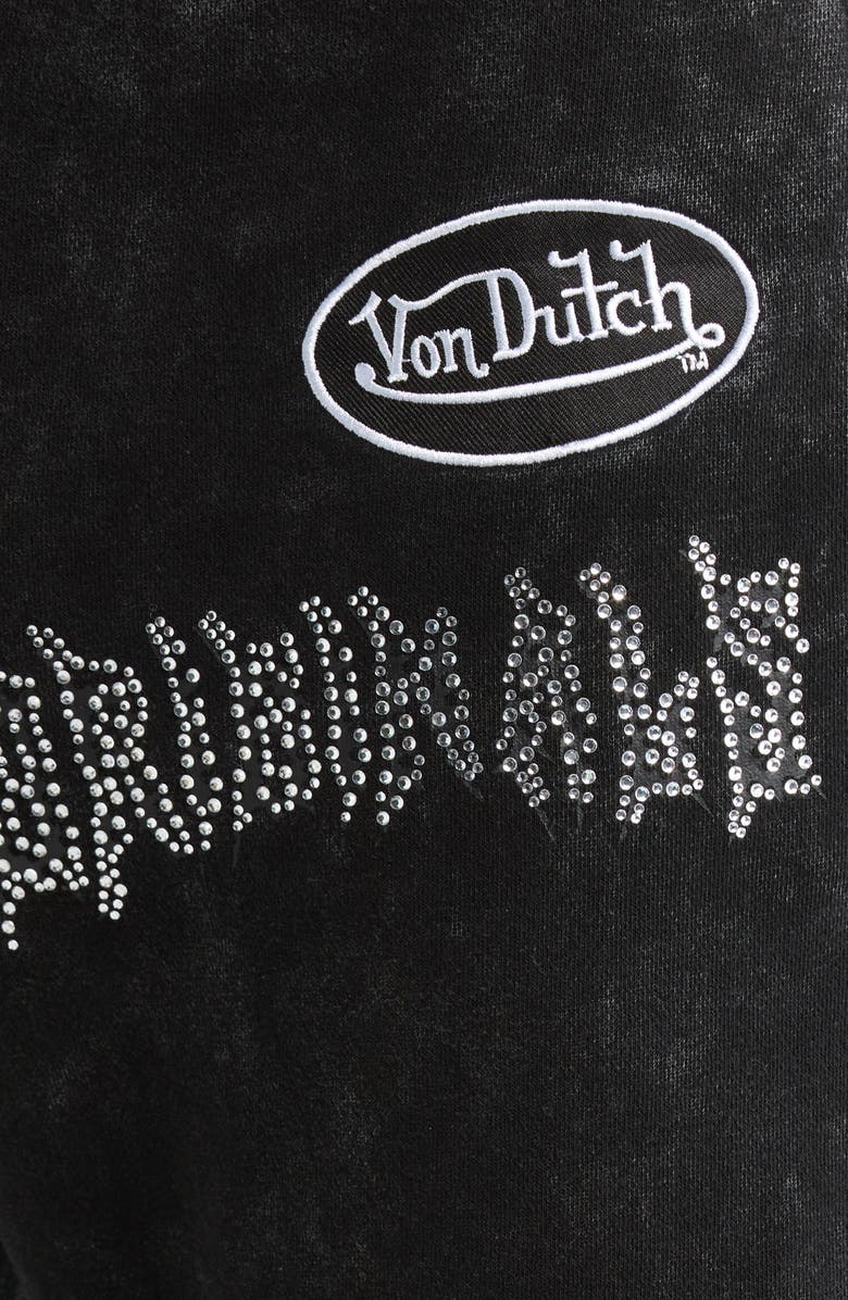 Von Dutch Studded Mineral Wash Fleece Drawstring Pants, Alternate, color, Jet Black Bleach Wash