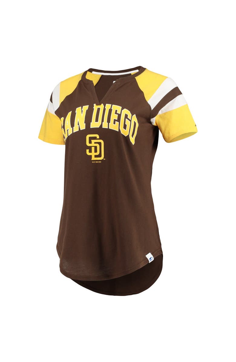 STARTER Women's Starter Brown/Gold San Diego Padres Game On Notch Neck Raglan T-Shirt, Alternate, color,