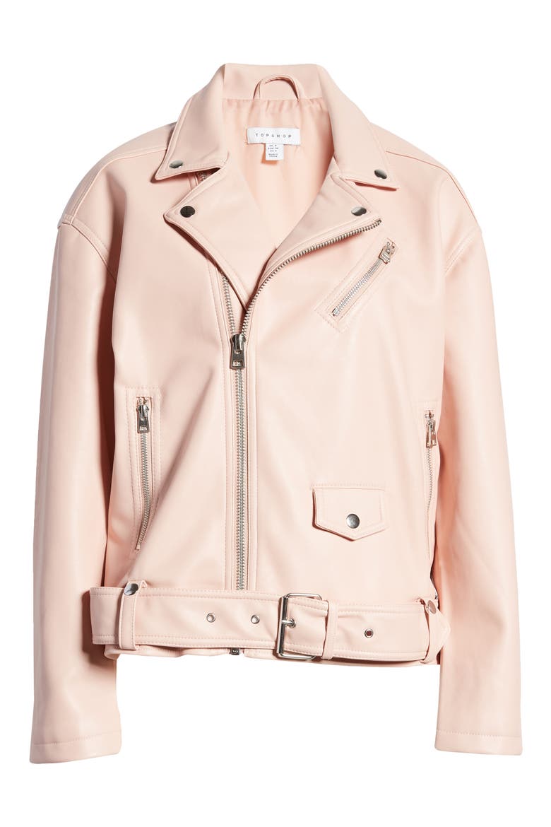 Oversize Faux Leather Biker Jacket, Main, color, LIGHT PINK