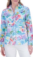 Foxcroft Meghan Travel Print Cotton Button-Up Shirt