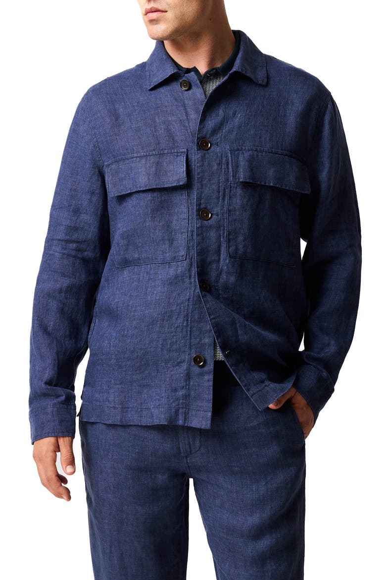 Resort Linen Overshirt, Main, color, MARINE
