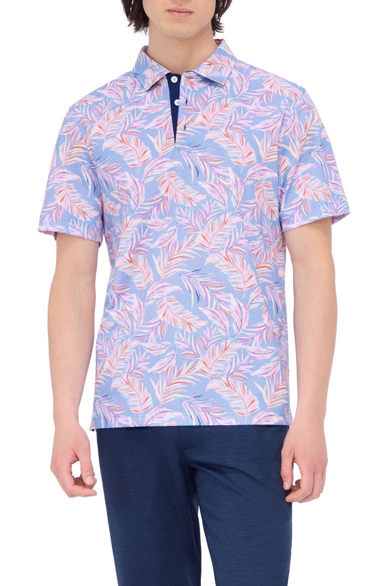 Hendrix Digital Leaf Print Pima Cotton Polo, Main, color, SKY