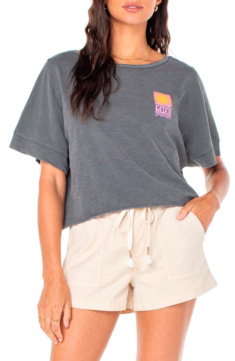 Roxy Sun Stamps Crop Cotton Graphic T-Shirt, Main, color, 