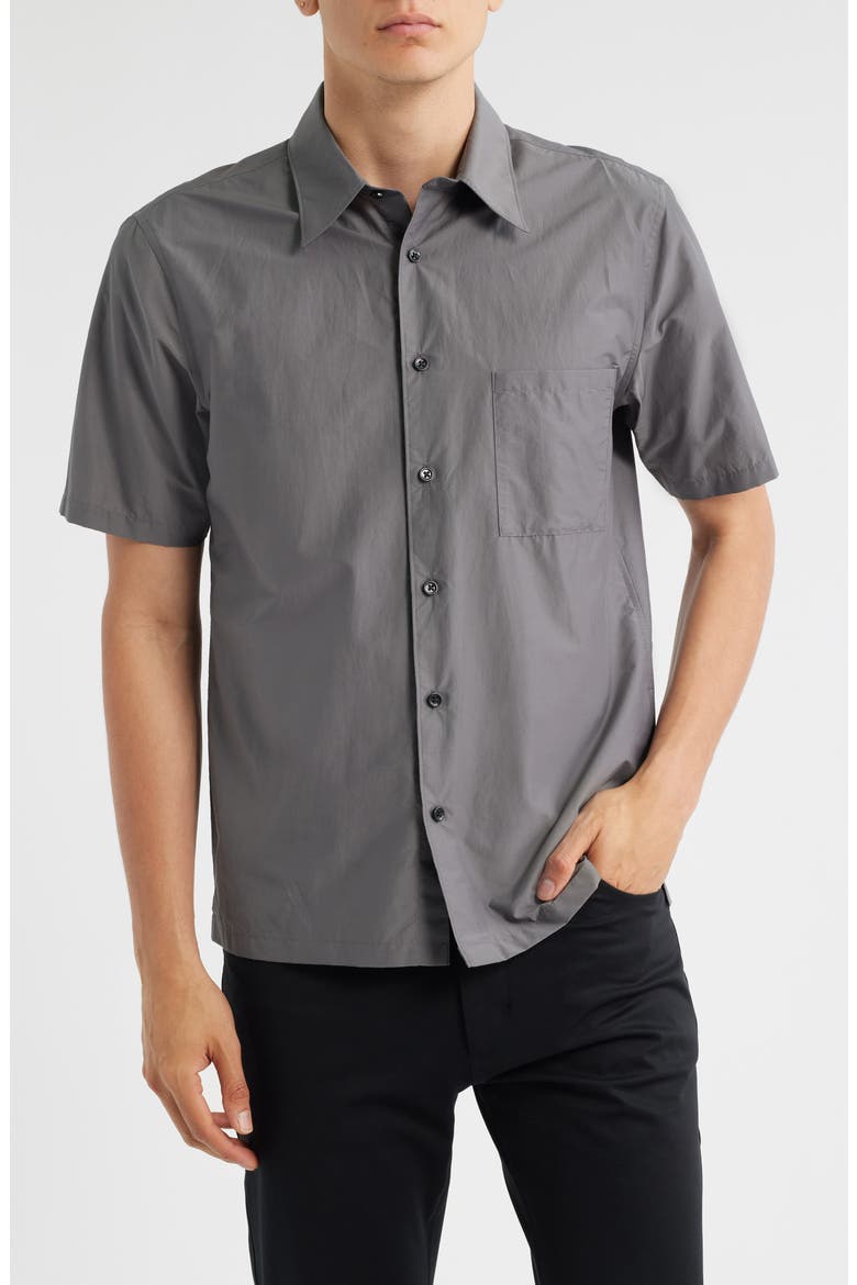 Noll Soft Lawn Short Sleeve Button-Up Shirt, Main, color, CARBON