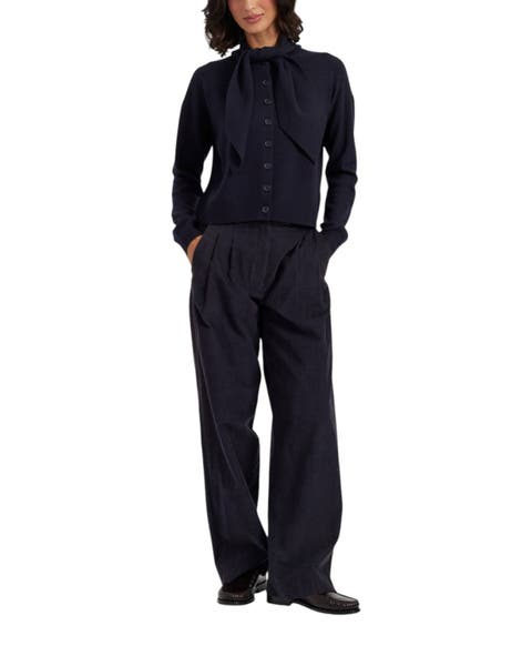 Wool-Cashmere Tie Neck Cardigan