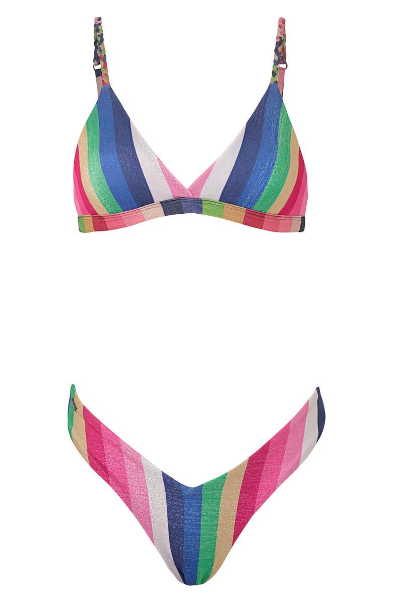 Maaji Candy Stripes Valerya High Cut Bikini Bottoms, Alternate, color, Dark Blue