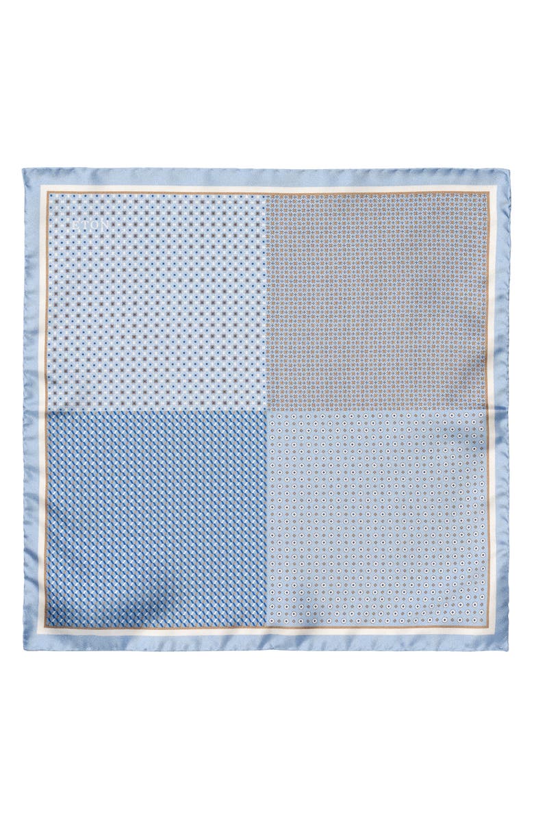 Eton Geometric Print Silk Pocket Square, Alternate, color, Blue