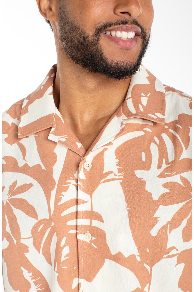 Tropical Print Cotton & Linen Camp Shirt, Alternate, color, CLAY MULTI