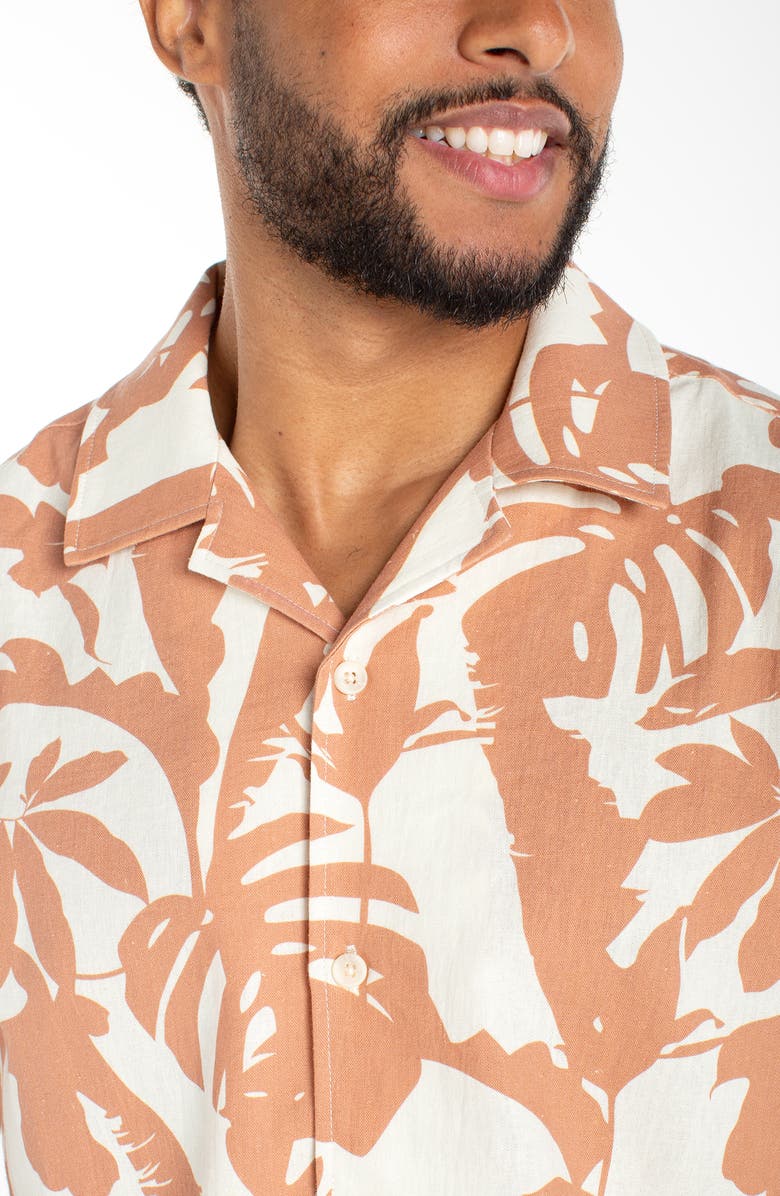 Liverpool Los Angeles Tropical Print Cotton & Linen Camp Shirt, Alternate, color, Clay Multi