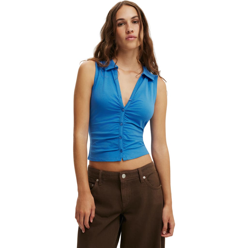Cotton On Gathered Front Polo In Blue