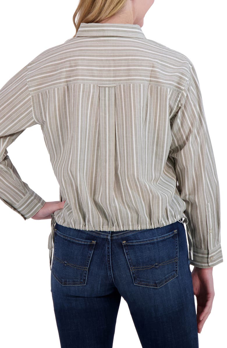 Lucky Brand Stripe Cinch Hem Button-Up Shirt, Alternate, color, Olive Stripe