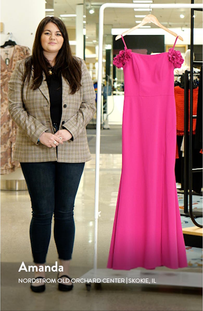 Flower Off the Shoulder Scuba Crepe Gown, sales video thumbnail