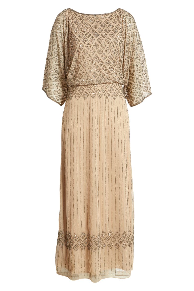 Diamond Motif Mesh Blouson Gown, Alternate, color, ROSE