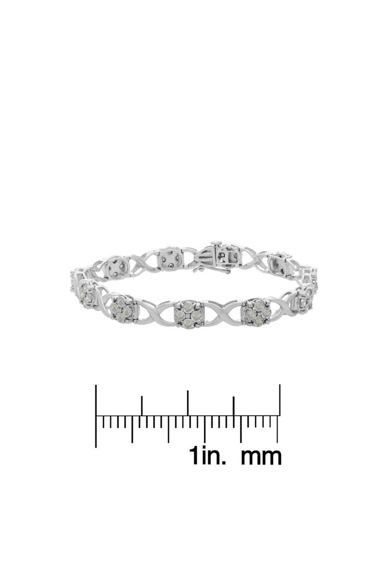 Silver Rose-Cut Diamond Love Locks Link Bracelet, Alternate, color, White