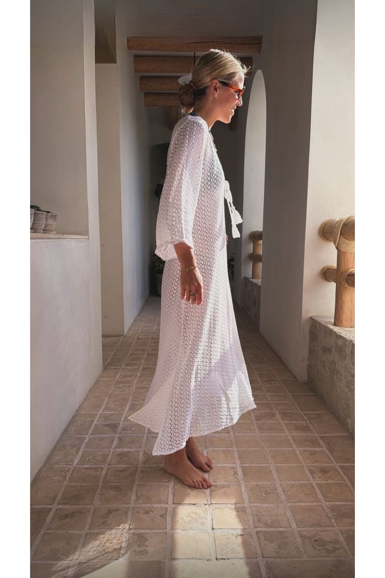 Sorrento Bell Sleeve Maxi Crochet Cover-up, Alternate, color, White