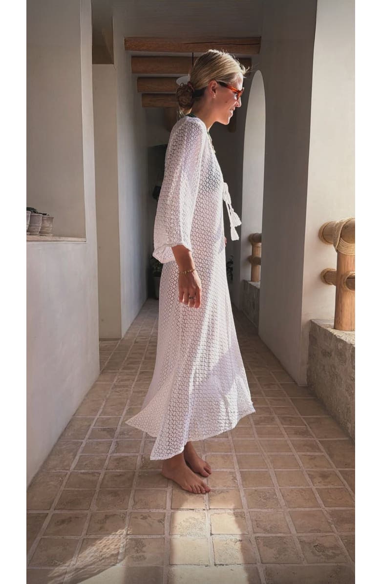 SITANO Sorrento Bell Sleeve Maxi Crochet Cover-up, Alternate, color, White