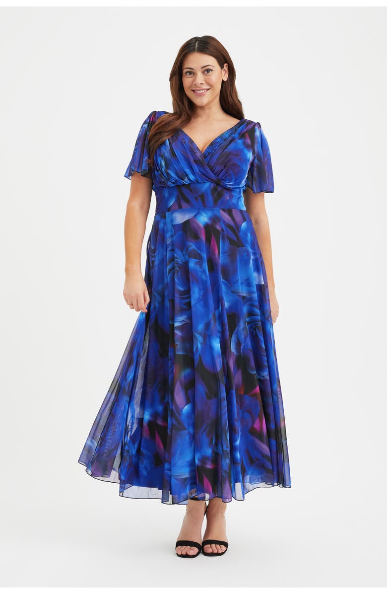 Scarlett & Jo Isabelle Rose Angel Sleeve Maxi Dress, Main, color, Blue Rose