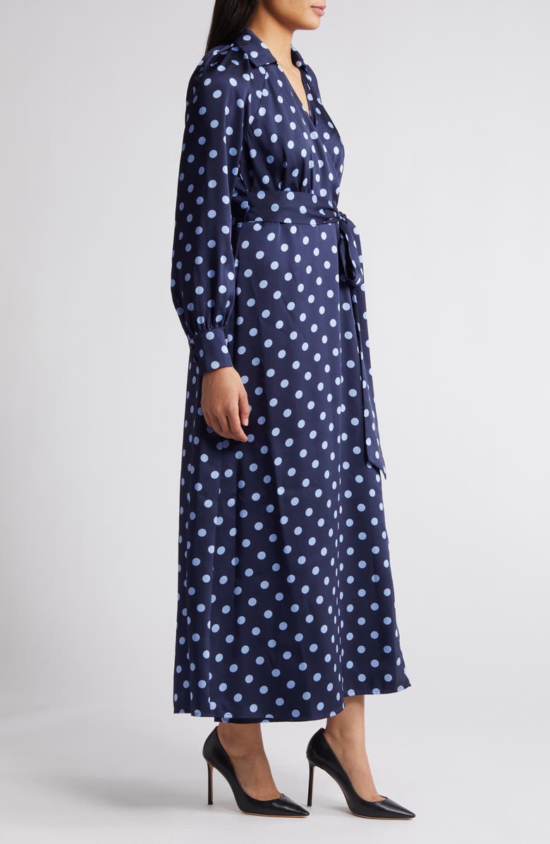 Anne Klein Polka Dot Long Sleeve Faux Wrap Dress, Alternate, color,