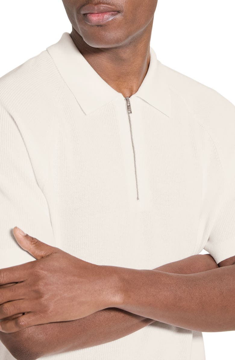 Theory Tactile Cotton Quarter Zip Polo, Alternate, color, Winter Ivory