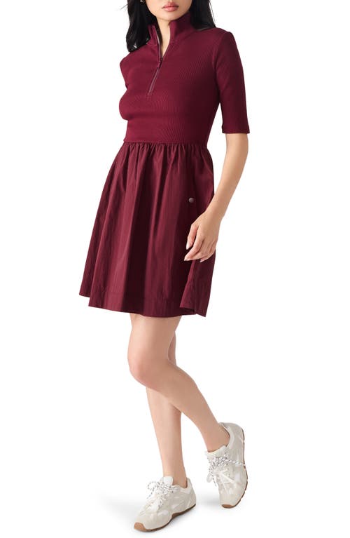 Steve Madden Berlina Half Zip Mixed Media Dress In Burgundy