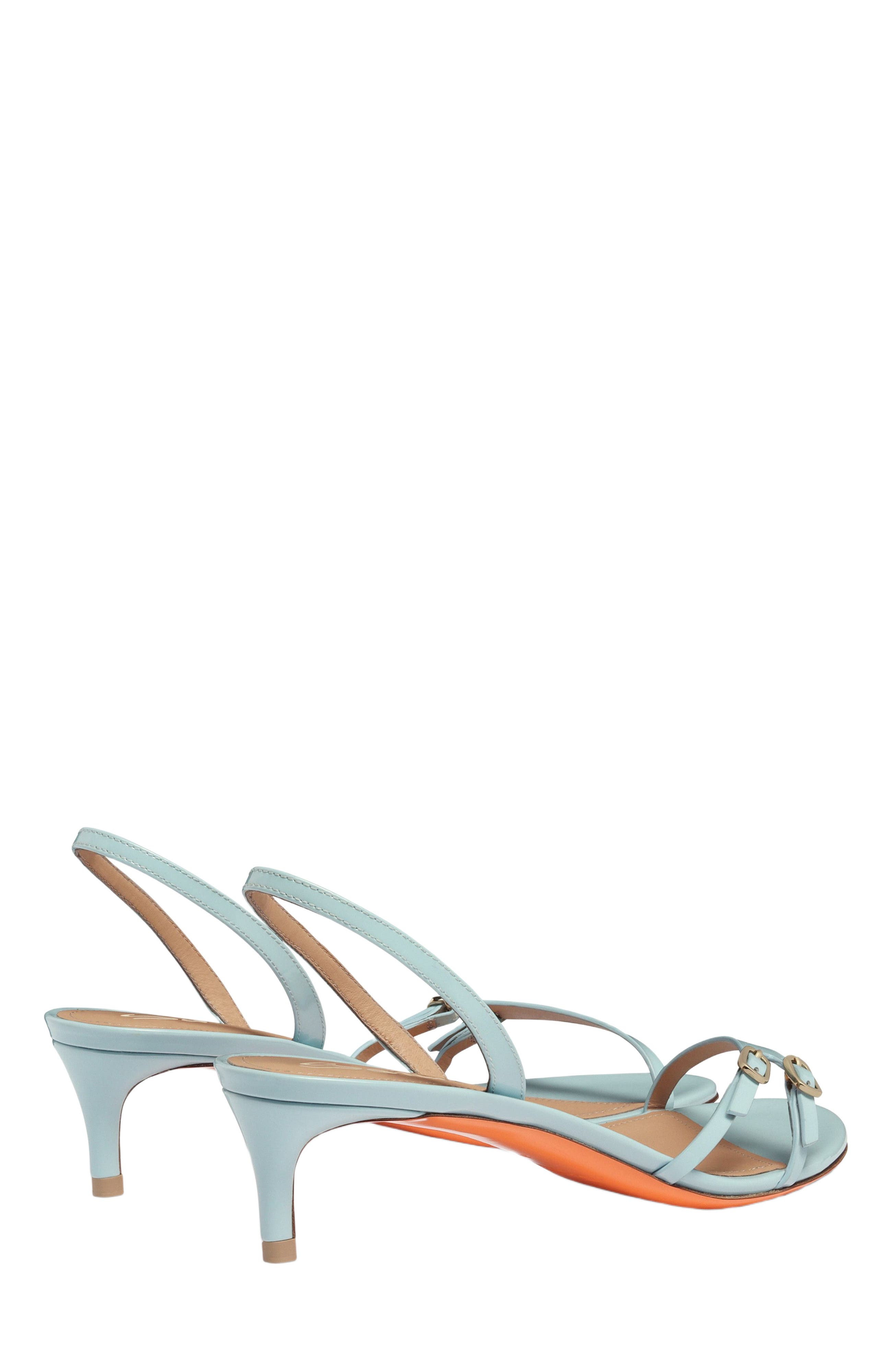 Santoni Women's patent leather mid-heel sandal, Alternate, color, Blue