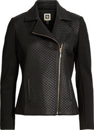 Anne Klein Mixed Media Quilted Moto Jacket