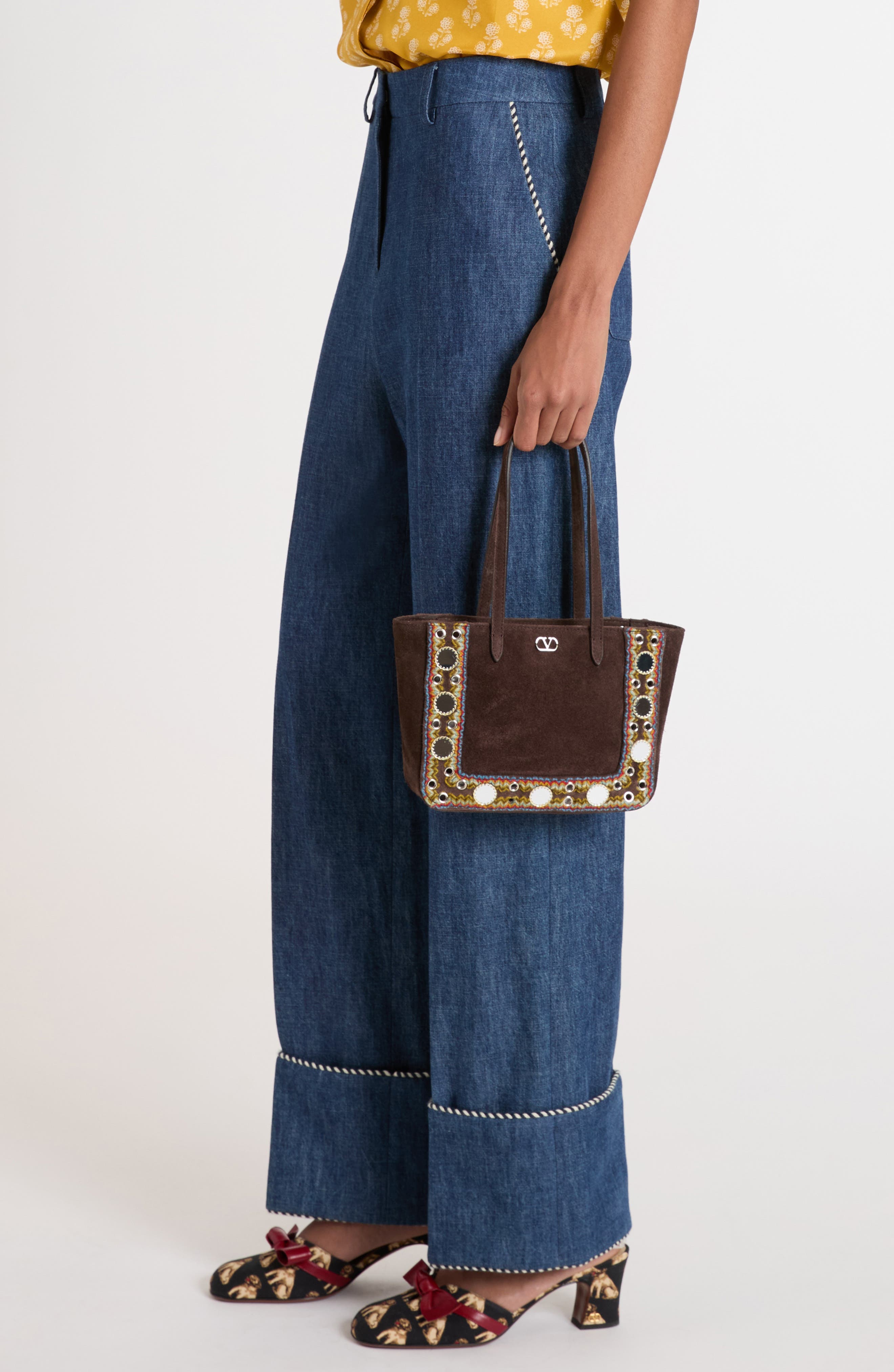 Valentino Garavani Mini Nellcôte Suede Tote Bag, Alternate, color, Multicolor/ Testa Di Moro