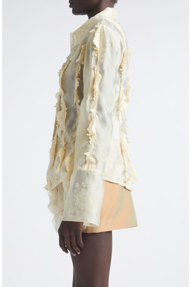 Quiyona Lace Trim Sheer Silk Shirt, Alternate, color, BEIGE