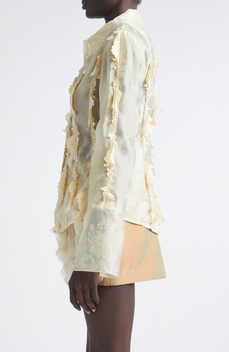 KIM SHUI Quiyona Lace Trim Sheer Silk Shirt, Alternate, color, Beige