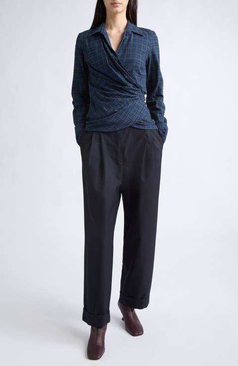 Cadea Check Cotton Flannel Wrap Shirt