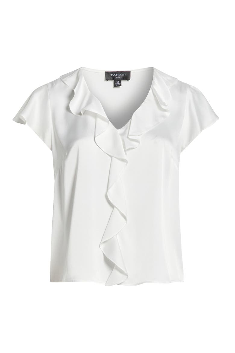 Ruffle Satin Top, Alternate, color, IVORY