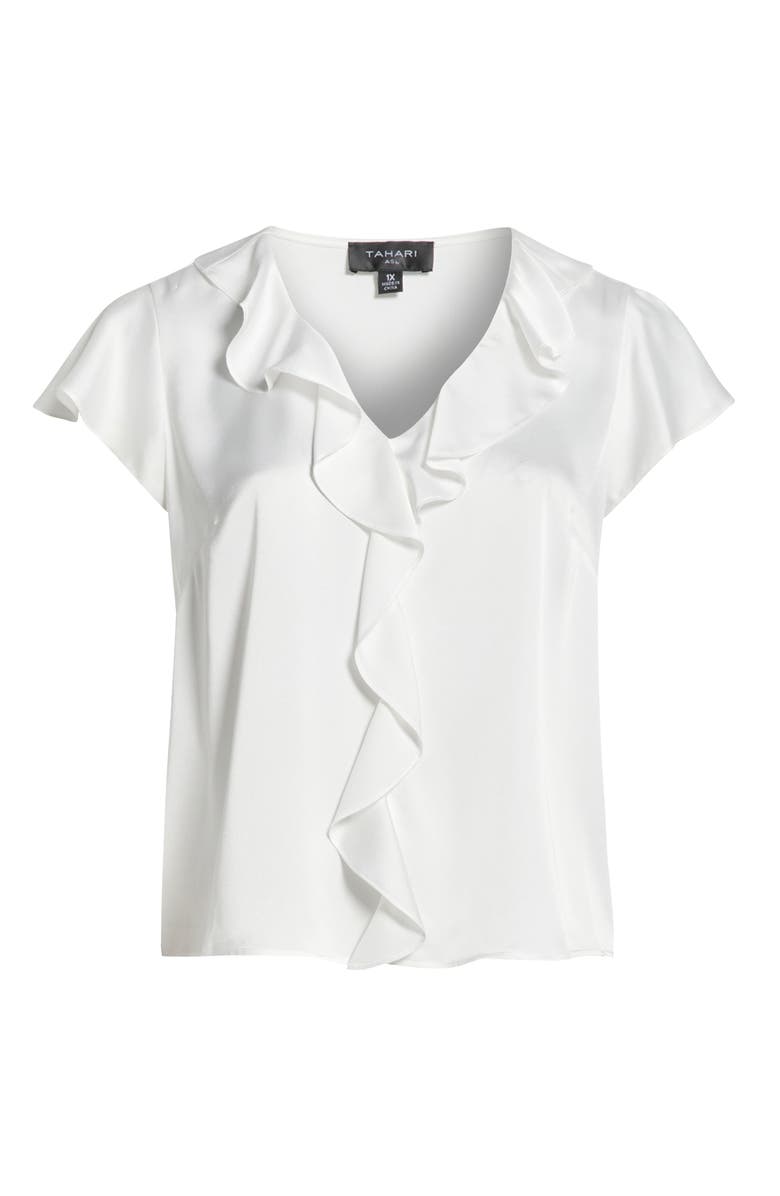Tahari ASL Ruffle Satin Top, Main, color, Ivory