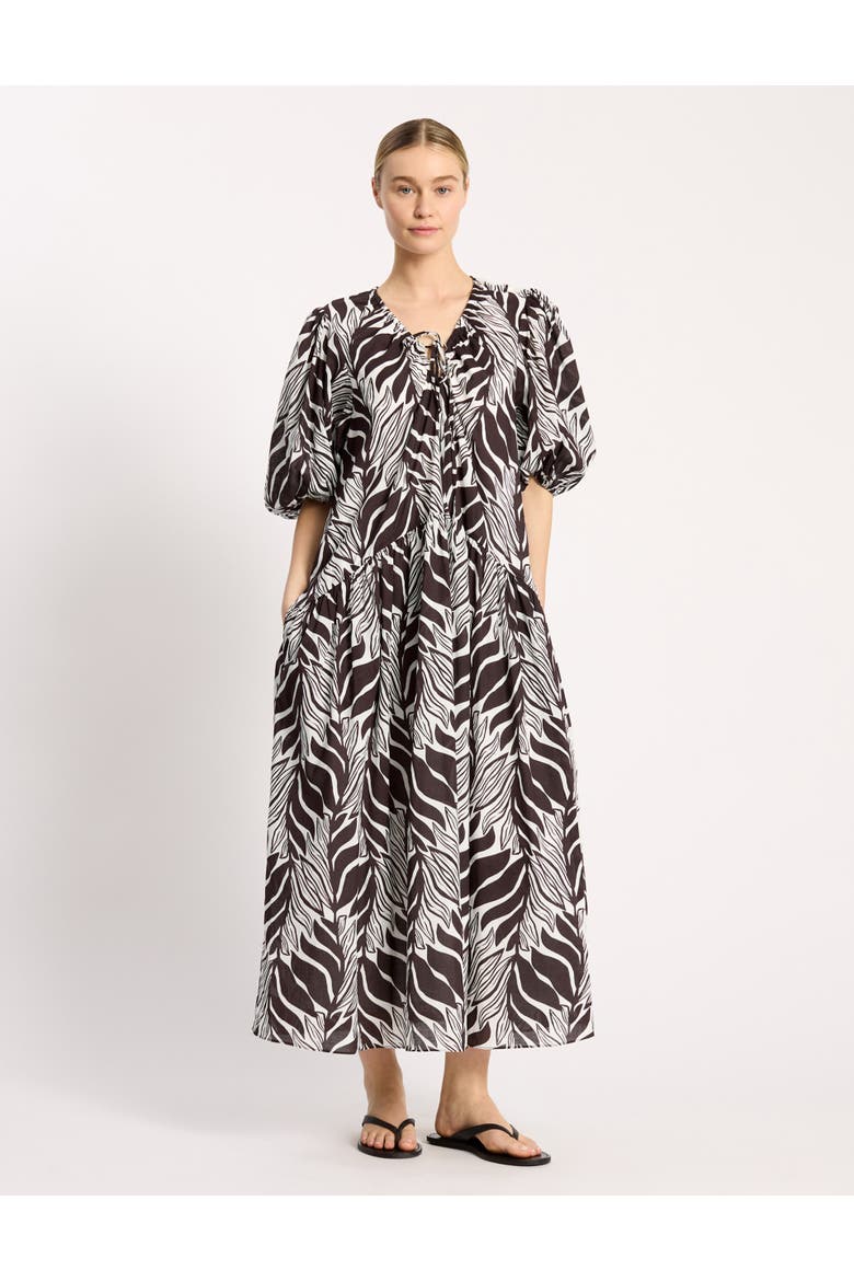 Mono Palm Tie-Neck Maxi Dress, Main, color, Brown