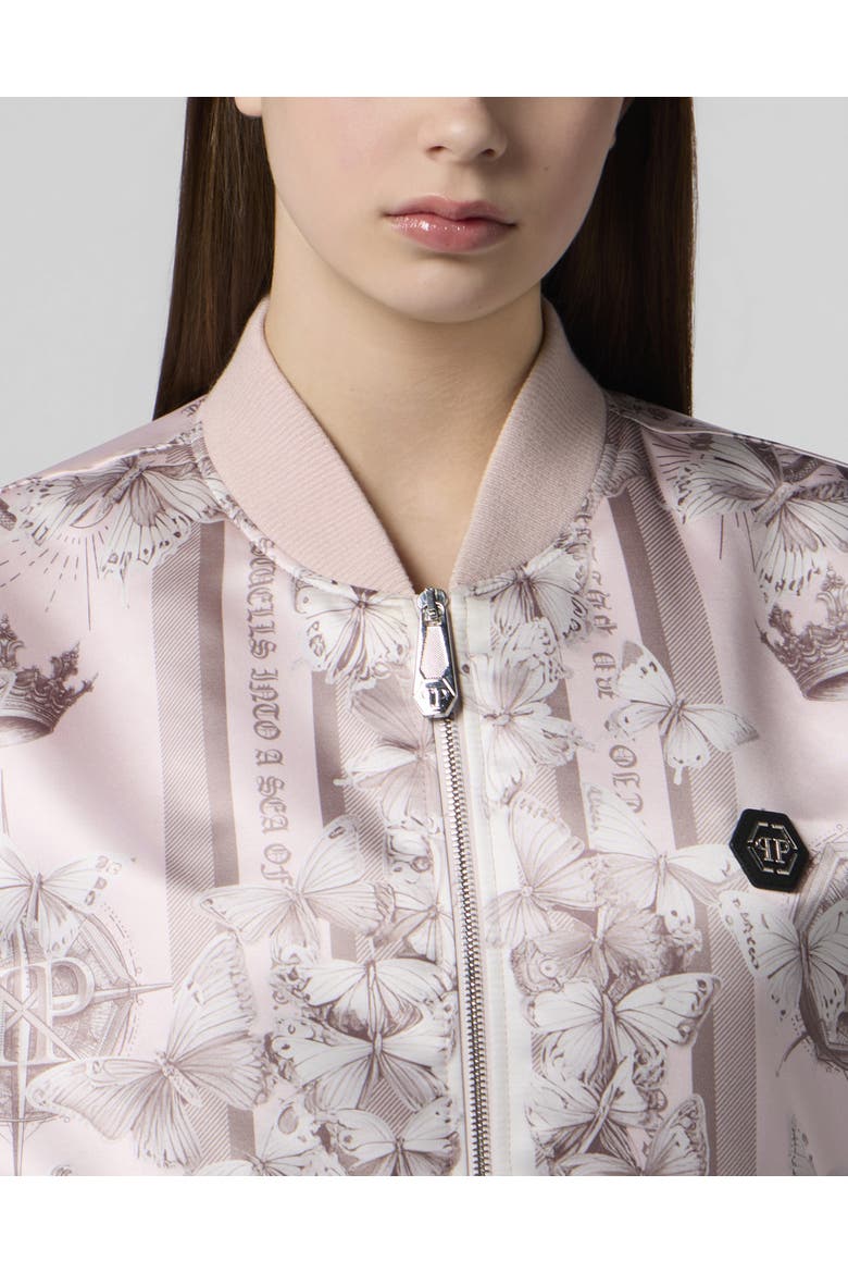 Oversized Satin Bomber Butterfly Tattoo Women, Alternate, color, rose/pink