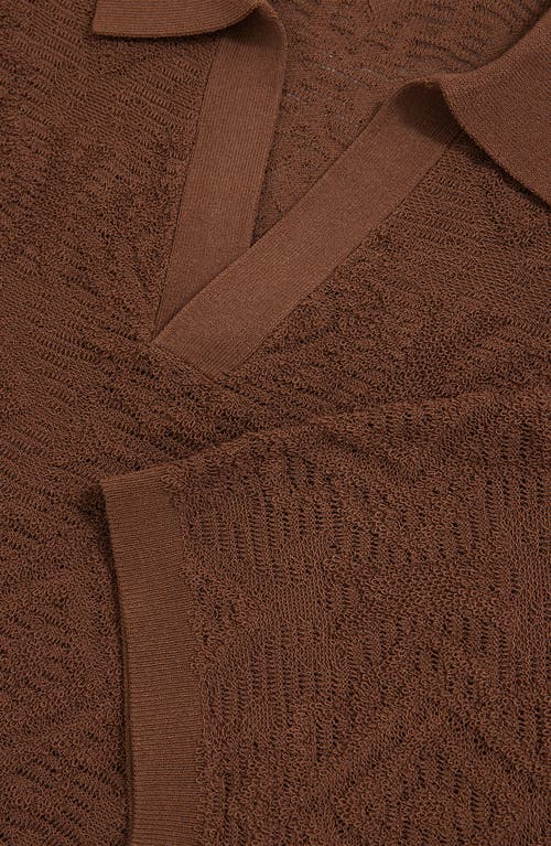 Reiss Banks Johnny Collar Textured Polo Sweater In Brown