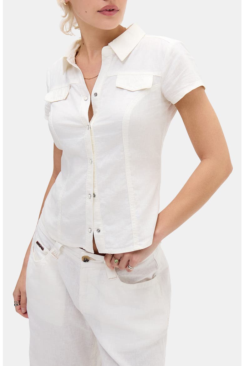 Polly Linen Blend Button-Up Top, Main, color, WHITE