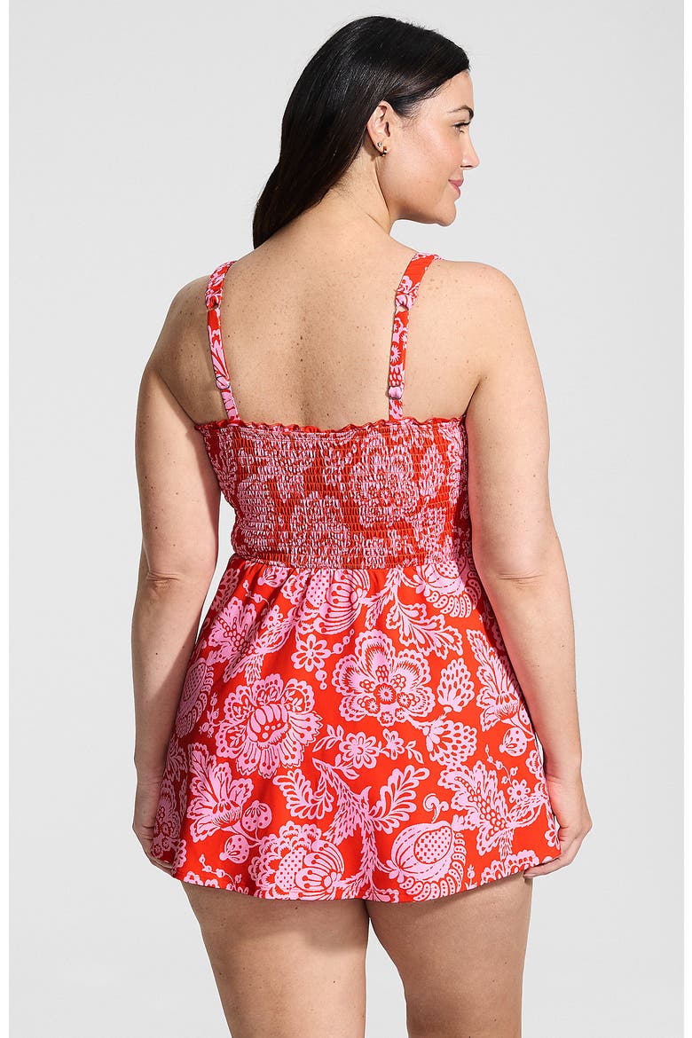 Womens Square Neck Smocked Mini Swim Dress, Alternate, color, Radiant Orange Floral Medley