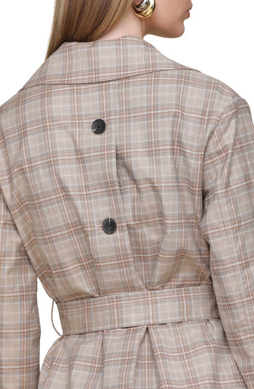 Avec Les Filles Plaid Trench Coat In Taupe Plaid