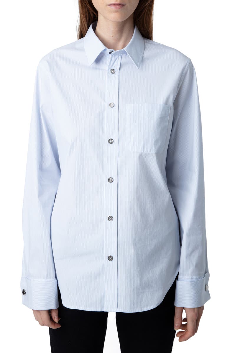 Zadig & Voltaire Taszika French Cuff Cotton Blend Button-Up Shirt, Main, color,