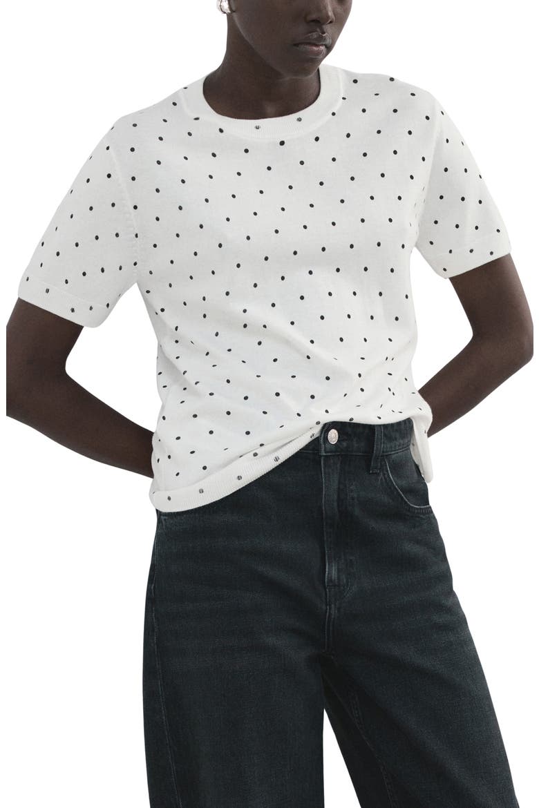 Polka Dot Short Sleeve Sweater, Main, color, OFF WHITE