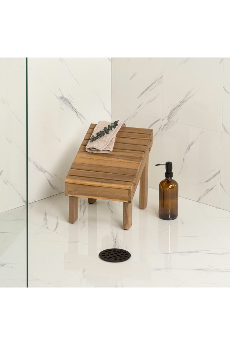 Saru Minimalist Solid Acacia Wood Shower Foot Rest for Shaving Legs, Water-Resistant Slanted Spa Stool for Inside Shower, Alternate, color, Light Teak