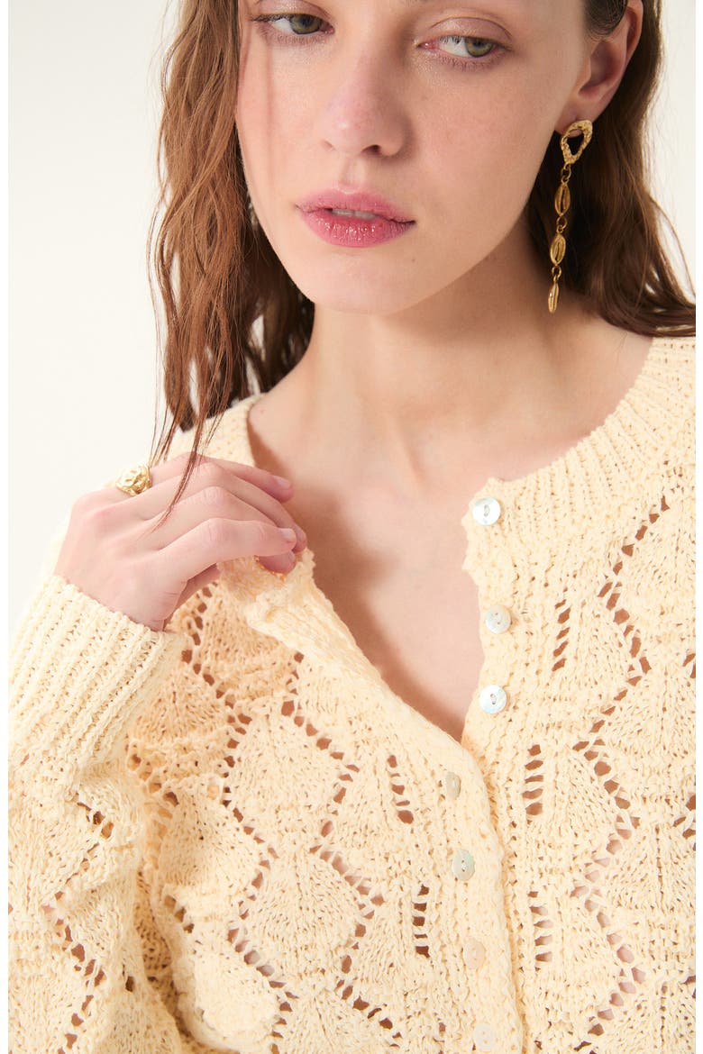 Cerdena Pointelle Cotton Blend Cardigan, Alternate, color, ECRU
