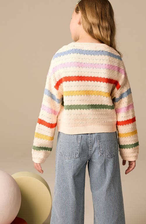 Next Kids' Rainbow Stripe Cotton Crewneck Sweater In White