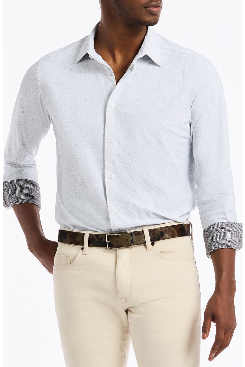 Thurston Paisley Knit Button-Up Shirt, Main, color, WHITE