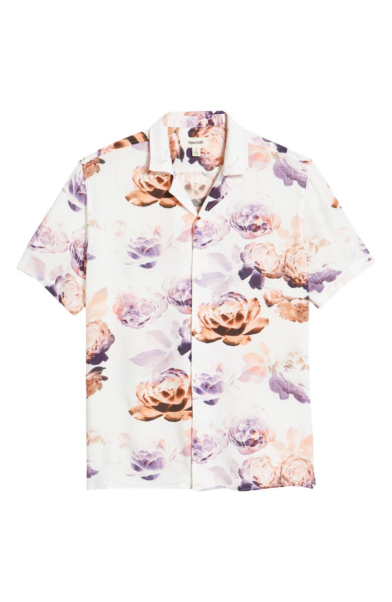 Open Edit Men's Floral Short Sleeve Button-Up Camp Shirt, Alternate, color,